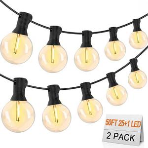 2 x Outdoor String Lights 50Ft 25 LED G40 Globe Bulbs Connectable Patio Waterproof Hanging Light for Outside Gazebo Porch Garden Bistro Party Wedding Backyard Deck Indoor Balcony Decor 2PACK