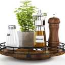 Farmhouse Oak 10" Lazy Susan Turntable Organizer for Cabinet, Round Wooden Lazy Susan Organization and Storage for Dining Table, Pantry, Kitchen, Countertop, Cupboard, Home Decor, Walnut Wood