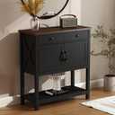 ChooChoo Farmhouse Console Table, Entryway Table with Storage Shelf, Coffee Bar Cabinet, Narrow Buffet Sideboard for Kitchen, Hallway, Living Room, Black, 13.8 inches x 33.5 inches x 35.8 inches