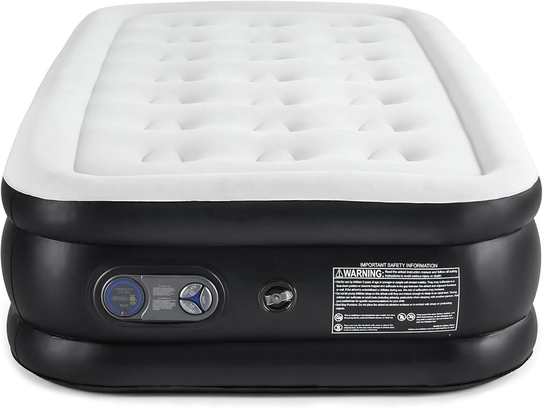 Air Mattress Full with Built in Pump,18'' Twin Size Inflatable Mattress of Upgraded Vertical Beams,3 Mins Inflation/Deflation Inflables,Flocked Top Airbed with Carry Bag for Home, Camping