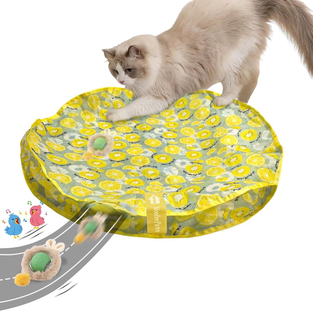 Cat Toys for Indoor Cats, Interactive Cat Toy for Adult Cats | Hide and Seek Play Mat for Bored Kittens, Automatic Rolling Ball with Real Bird Chirping, Motion Activated Rechargeable
