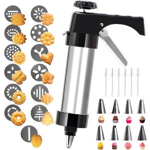 Spritz Cookie Press Gun Kit,13 Cookie Discs+8 Icing Nozzles Perfect for DIY Christmas Cookies and Decorating Cookies,Gifts for Womeblack