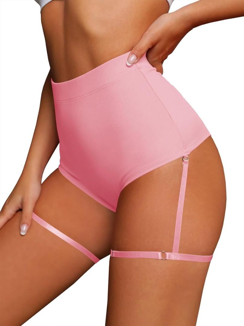 BZB Women's High Waist Yoga Shorts with Garters Booty Dance Cheeky Hot Pants Gym Workout Active Butt Lifting Sports Leggings (Medium, Pink)
