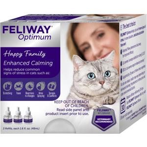 FELIWAY Optimum 3 x 30 Day Cat Calming Refills for Pheromone Diffuser, 3 x 48ml Value Pack - Helps Reduce Common Signs of Stress in Cats & Kittens, Enhanced Calming