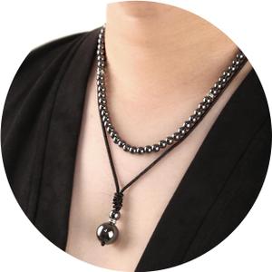 2Pcs Beaded Necklace for Men - Protection Necklace Men Choker Necklaces Obsidian Beads Pendant Jewelry Gifts for Men (Hematite)