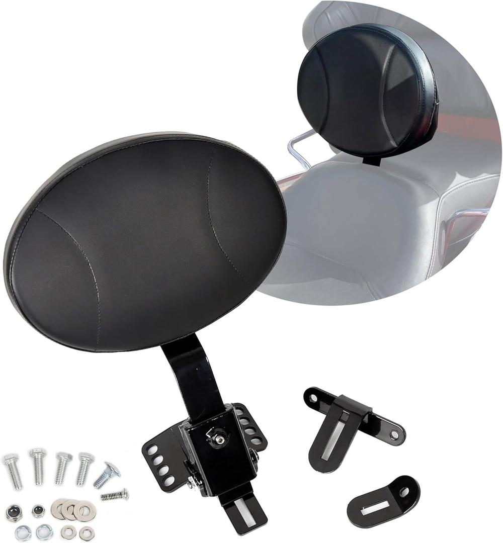 ECOTRIC Adjustable Plug-in Driver Rider Backrest Kit Compatible with Harley Davidson 1988-2024 Harley Touring Road King Street Glide Road Glide FLTR Electra Glide FLHT, with a Removable Back Pocket