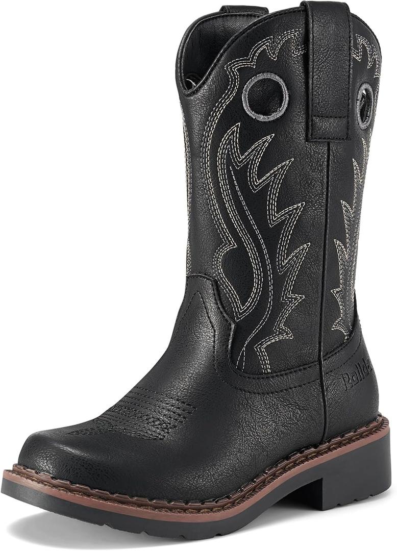 Rollda Boys Cowboy Boots Kids Western Boots Square Toe Girls Cowgirl Boots for Toddler/Little Kid/Big Kid (Black, Size: 10 Toddler)
