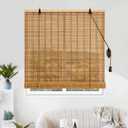 Bamboo Roman Shades Blinds for Windows - Natural Light Filtering Privacy Shades, Handwoven Indoor Window Coverings Easy to Install 24W x 72L (Wood)
