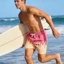 westwolf Men Swim Trunks with Compression Liner Men's 2 in 1 Bathing Suits 7 Inch Hawaiian Board Shorts (X-Large, Yellow Pink)