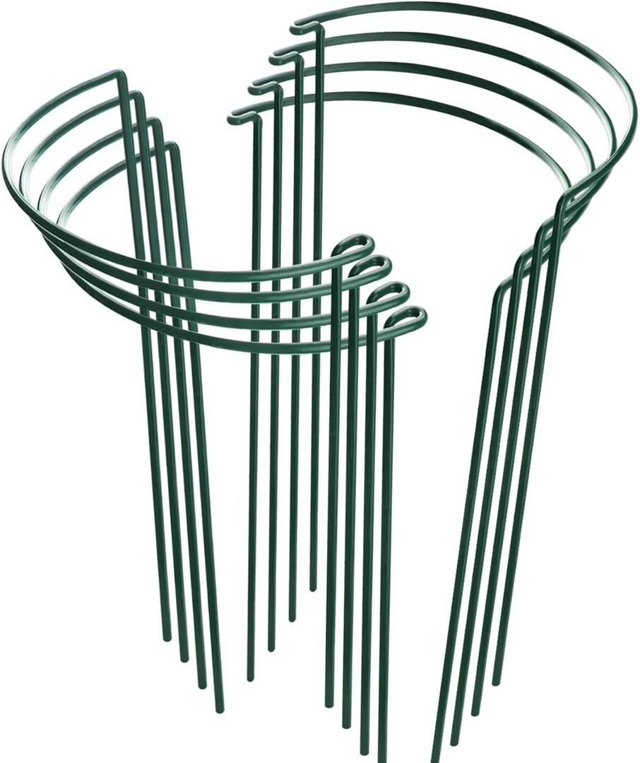 HiGift 8 Pack Plant Support Stakes, Half Round Metal Garden Plant Stake Indoor Peony Cages and Supports, Green Plant Support Ring Border for Tomato,Hydrangea,Flower Outdoor (10" Wide x 15.8" High) (10"W x15.8"H)
