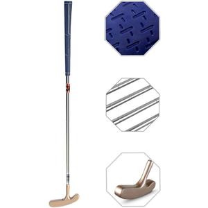 Two Way Junior Golf Putter Stainless Steel Kids Putter Both Left and Right Handed Easily Use 3 Sizes to Choose Freely for Kids Ages 3-5 6-8 9-12 (gold head+blue grip)