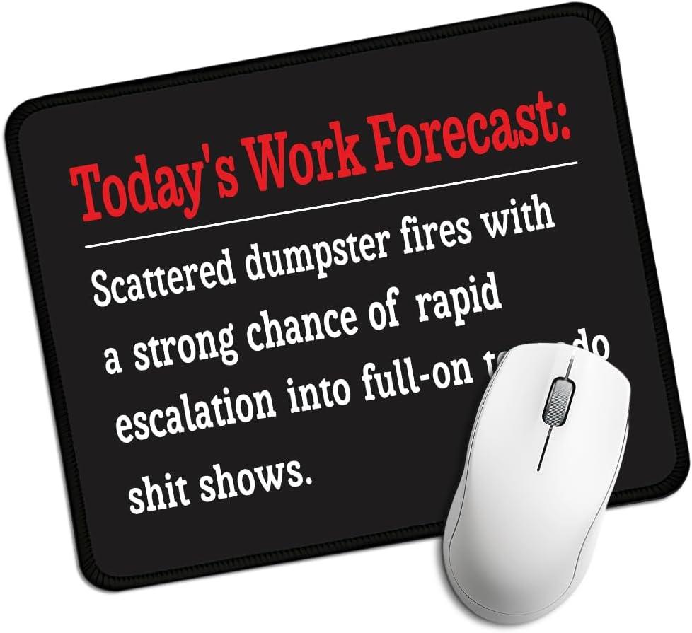 2 x Rectangular Mouse Pad, Today's Work Forecast, Funny Office Gift, Black3, Waterproof, Non-slip, Durable