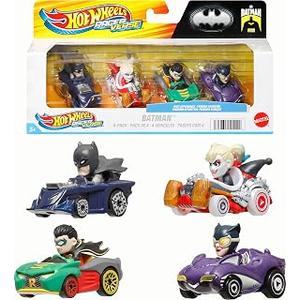 Hot Wheels RacerVerse, Set of 4 Die-Cast 1:64 Scale Toy Cars Optimized for Driving on Hot Wheels Tracks with Pop Culture Characters as Drivers