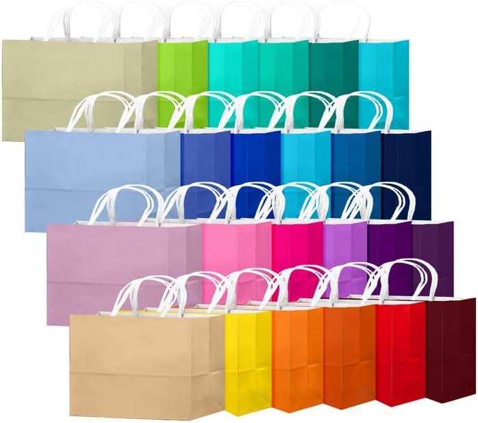qiqee 24 Colors Large Gift Bag with Handles Bulk 24PCS Paper Party Bags 13"x4.5"x10" Multiple Uses (32x11x25cm, Wide Large)