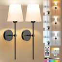 Adetu Battery Operated Wall Sconce Set of 2, 5CCT Black Rechargeable Wall Lights with Remote, 10 RGB Colors Dimmable Wireless Battery Powered Wall Sconce Wall Lamp for Bedroom Living Room Wall Decor