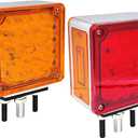 2 PCS Amber/Red Double-Face Pedestal Fender Light with Stud Mount, Square 52 LED Stop Turn Tail Signal Trailer Light for Semi Trucks Peterbilt Kenworth Freightliner Towing Dual-Face Orange Waterproof