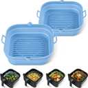 [2 Pack] Silicone Air Fryer Liners Square - Reusable Airfryer Silicone Basket - Easy to Clean Air Fryers Silicone Pot for 5.8 to 8 Qt Large Air Fryer Baking Tray Oven Accessories, 8.5 Inch