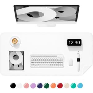 Niniubye Desk Pad, 23.6" x 13.8" PU Leather Non-Slip Desk Mat Large Mouse Pad for Desktop, Waterproof Laptop Computer Writing Mat for Office, Home, Work, Gaming, White