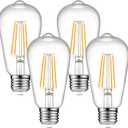 Ascher Dimmable Vintage LED Edison Bulbs, 6W, Equivalent 60W, 700 Lumens, 80+ CRI,Warm White 2700K, ST58 Antique LED Filament Bulbs, E26 Medium Base, Clear Glass, Pack of 4