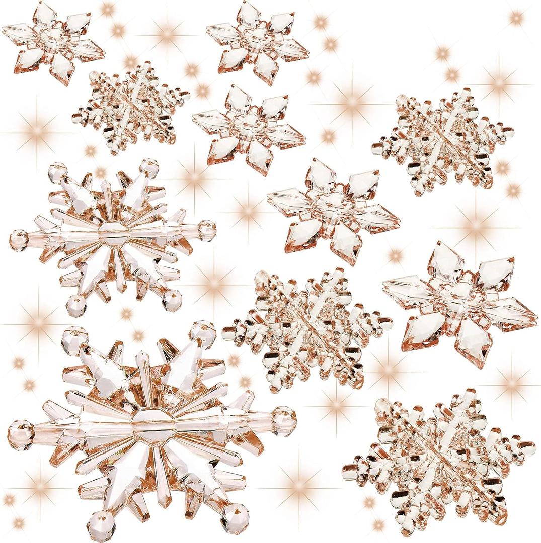 Boao Champagne 45 Pcs Acrylic Crystal Snowflakes Ornaments, Clear Hanging Snowflake Decorations for Christmas Xmas Tree Festival Winter Wonderland Party Wedding Decor, 3 Styles