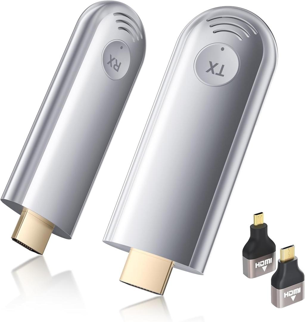 Wireless HDMI Transmitter and Receiver, Plug and Play 2025 Upgraded LED Display, 4K Decode & 1080P Output,Portable 2.4G/5G Wireless HDMI Extender TR30 (Silver)