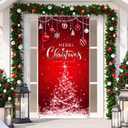 Irenare Christmas Decorations Merry Christmas Door Cover Xmas Background Banner Xmas Door Hanging Covers Photo Props for Winter Party Decorations Supplies, 70.9 x 35.4 Inch(Red)