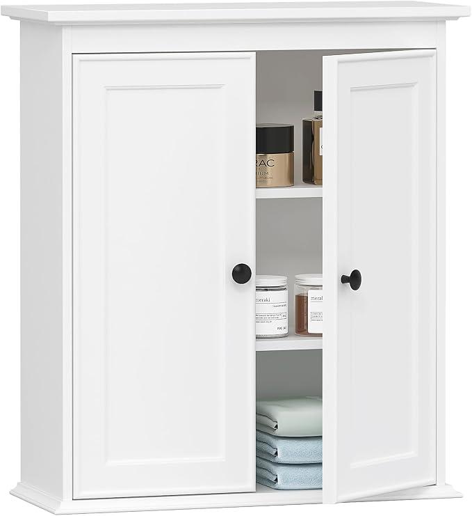 Spirich Bathroom Wall Cabinet, White Medicine Cabinet with 2 Doors
2 Adjustable Shelves, Recessed Double Doors & Black Knobs, Compact Wall Storage for Bathroom, Kitchen & Laundry Room