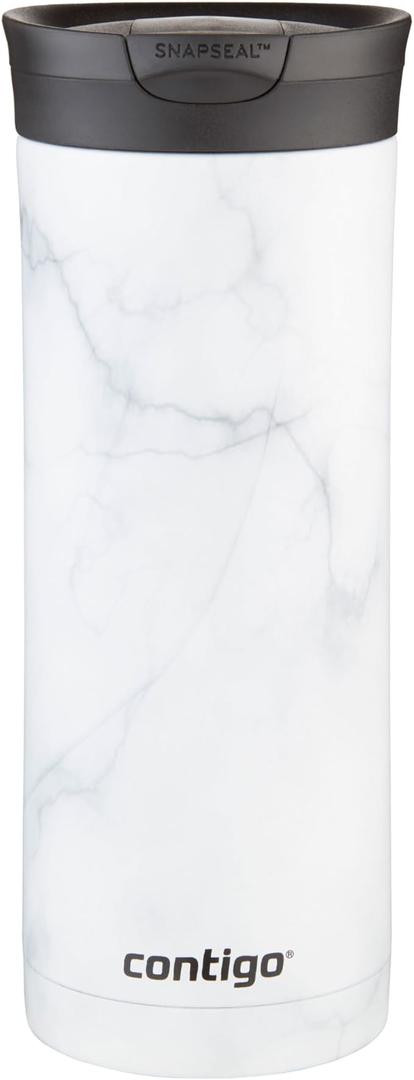 Contigo Huron 2.0 Couture Stainless Steel Travel Tumbler, Vacuum-Insulated Metal Tumbler for Coffee and Tea with Leak-Proof Lid, White Marble, 20 oz (591 mL)