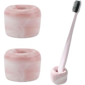 2 PCS Ceramic Toothbrush Holders, Decorative Toothbrush Stand with Unique Marble Textures, Minimalism Design Travel Toothbrush Holders for Bathroom, Vanity Counter (Rose Pink)