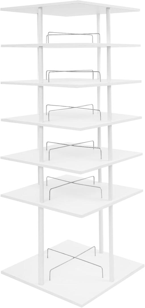 6 Tier Shoe Storage Rack 360 Degree Rotating Shoes Shelf Organizer Free Standing Shoe Racks Shoes Hats Handbags Display Racks for Homes Stores (White, 6 Tiers)