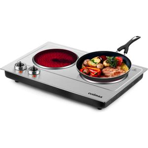 Hot Plate,CUSIMAX Portable Electric Hot Plates for Cooking,1800W Dual Infrared Burner with Adjustable Temperature Control,Electric Ceramic Glass Stove for Stainless Steel,Easy Clean for Home, Dorm, RV
