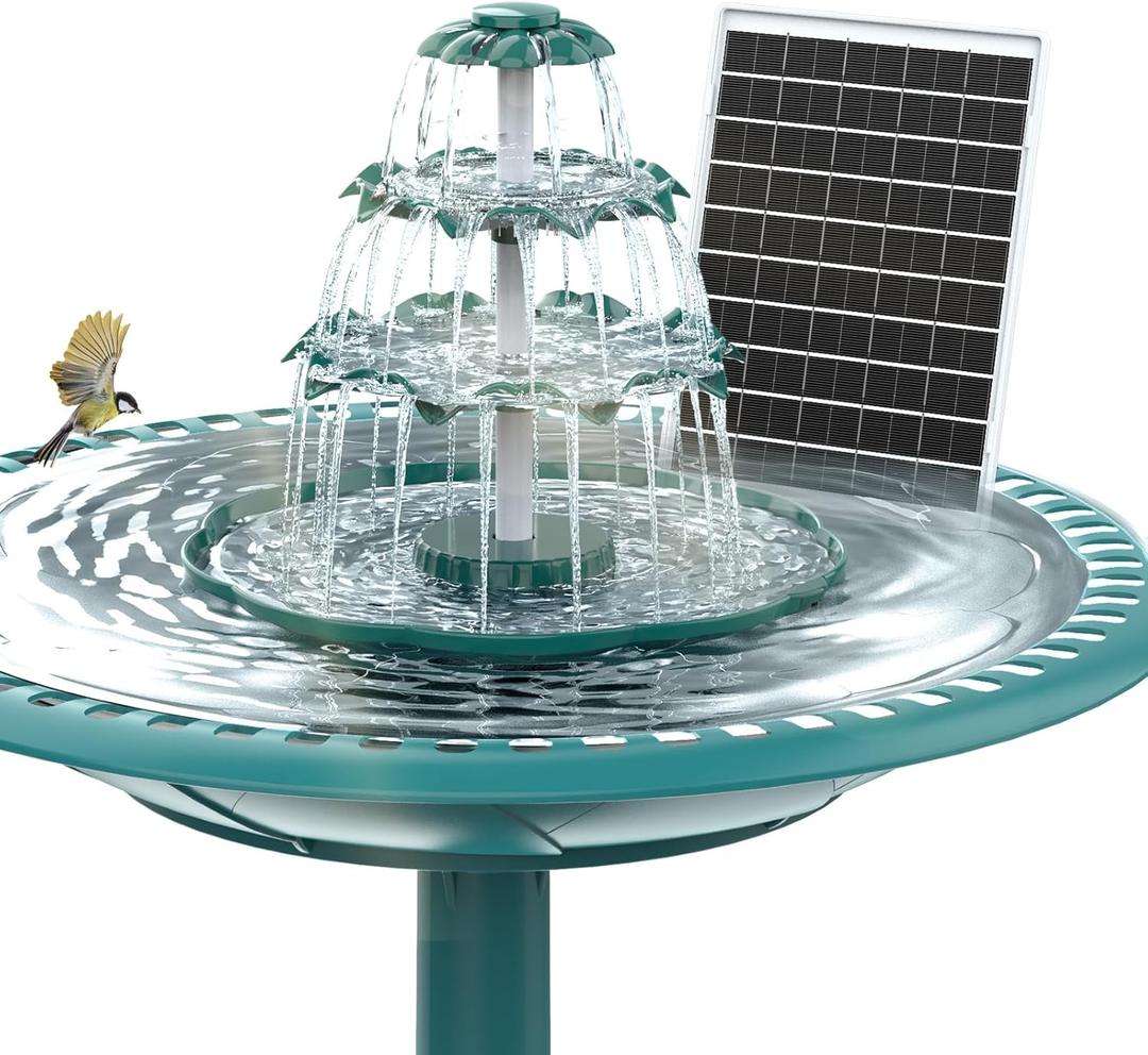 AISITIN 6.5W Solar Bird Bath Fountain with 3 Tiered Bird Bath Upgraded 2025, DIY Detachable Solar Water Fountain Pump with Fixed Equipment for Garden Decoration, Outdoor Bird Feeder and Waterfall (Deep Green)
