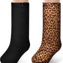 Boao 2 Pcs Leg Cast Cover, Medium Short Cast Sock Cover Below the Knee Leg Sleeve for Foot Men Women(Black, Cheetah)