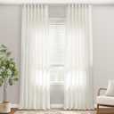 102 Inch Long Linen Cotton Blend Curtains, Light Filtering Semi Sheer Ripple Fold Hooks Belt Curtains for Track System Living Room Bedroom 2 Panels Set