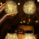Cooo 4 Pack Heavy Crackle Glass Solar Lantern with 30 LED Firefly Lights– Waterproof Outdoor Hanging Lamp 215% Larger Solar Panel, Stainless Steel Lid Decorative Lighting for Garden Patio Table