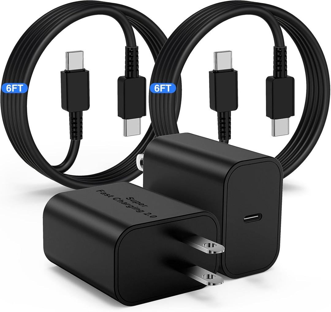 45W USB-C Charger for Samsung Charger Super Fast Charging, Type C Charging Block &6FT USBC Android Phone Cable Cord 2Pack for Galaxy S25 Ultra/S25 S24 S23 S22 S21 S20 S10 Ultra/Plus,Galaxy Tab S9 S8