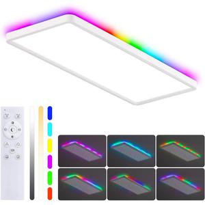 MOONSEA 23 Inch RGB LED Flat Panel Ceiling Light Fixture with Remote Control 32W + 7W, 3200LM, Dimmable Color Changing, Rectangle Surface Mount Ceiling Lamp for Living Room, Kids Room, Party, White, RGB + Rotating Color - Remote