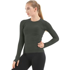 MathCat Seamless Workout Shirts for Women Long Sleeve Yoga Tops Sports Running Shirt Breathable Athletic Top Slim Fit  (Black), M