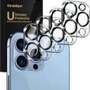 [4 Pack]iVoler Camera Lens Protector Designed for iPhone 13 Pro Max 6.7/13 Pro 6.1 Screen Protector Tempered Glass[Case Friendly][New version],Scratch-Resistant,Easy Installation,Clear+Black Circle (Transparent)