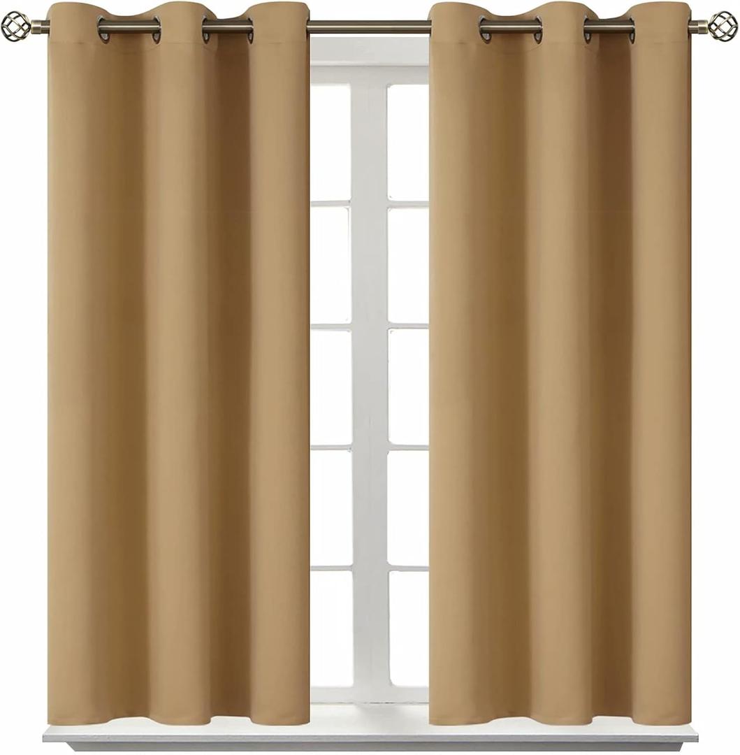 BGment Blackout Curtains for Bedroom - Grommet Thermal Insulated Room Darkening Curtains for Living Room, Set of 2 Panels (38 x 45 Inch, Khaki)
