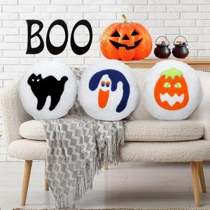 Suzile 3 Pcs Halloween Throw Pillows Decorative Spooky Pillows for Sofa Bed Couch Stuffed Halloween Pillow for Party Outdoor Home Decorations Ghost Decor Cushion