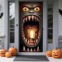2 x Halloween Door Cover, Scary Front Door Banner Covering Decorations, Fabric Door Hanging Banner Decor Indoor Outdoor Halloween Party Supplies 72.8x35.4 Inch (Brownn)