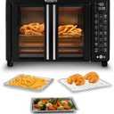 Gourmia French Door Air Fryer Toaster Oven – 6-Slice Capacity, FryForce 360°, Digital Display with 17 Cooking Presets, Black
