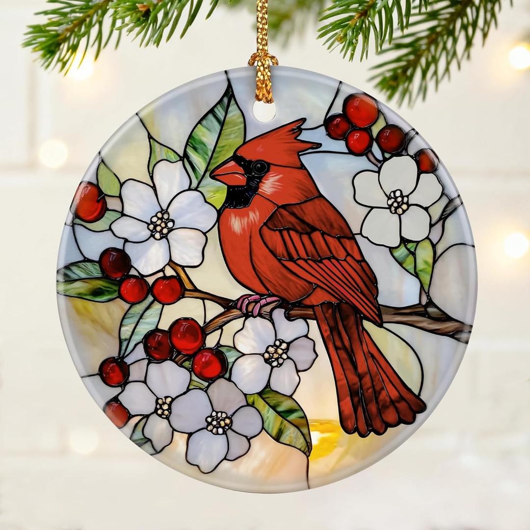 2 x Red Cardinal Ornament | Christmas Ornaments, Christmas Decorations, Hanging Ornaments for Tree, Red Bird Decor Gift | Cardinal Memorial Gifts, Bird Lover Gifts | Gift Exchange Ideas