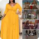 Nmoder Plus Size Maxi Dress for Women - Summer Casual 3/4 Sleeve Floral Flowy Long Dress with Belt XL- 6XL (Yellow)