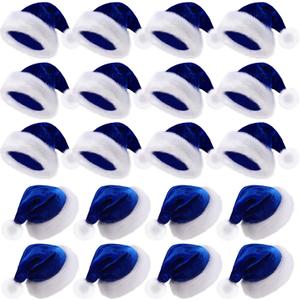 Vicenpal 20 Pcs Santa Hats Bulk Plush Christmas Hats for Adults Women Men Holiday Party Costume(Blue)