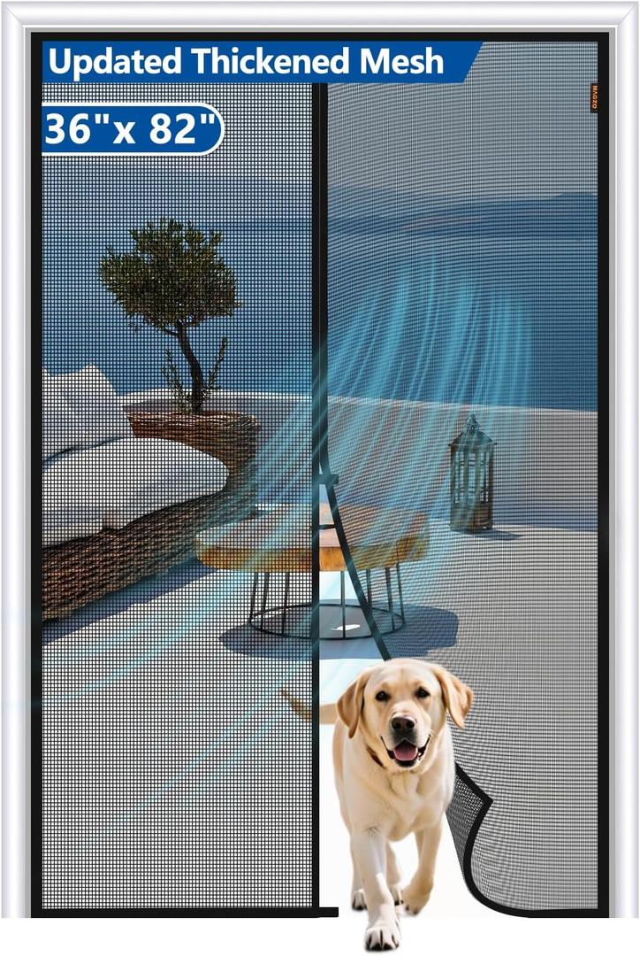 MAGZO Upgraded Thicker 250g/m Magnetic Screen Door Fit Door Size 36 x 82 Inch, Mesh Size 38" x 83", Reinforced Heavy Duty Windproof Net Screen with Magnet for Front/Back/Sliding/Patio