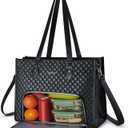 Laptop Tote Bag with Insulated Lunch Compartment for Women, PU Leather 15.6 Inch Work Bag, Elegant Computer Handbag, Versatile Business Tote for Office,Travel or Casual-Classic Black