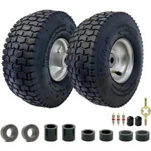2Pack of 10x4.004"Wheels,10" Pnuematic Tires,Steel Rim and 5/8"or 3/4" Axle Bore Hole,2.22" Offset Hub for Mowers,Gorilla Cart,Hand Truck,Wheelbarrow,Utility Wagon and More,All Purpose Utility Tire