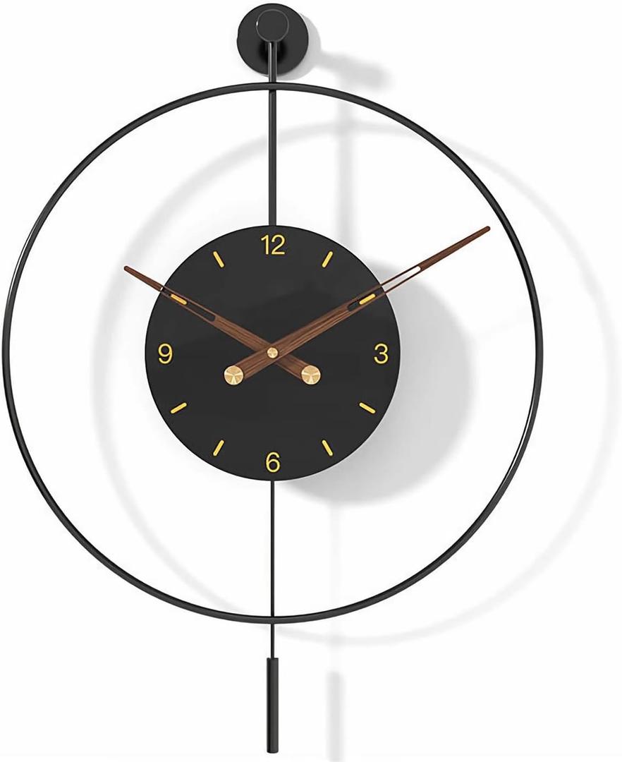 SHISEDECO Classical Large Pendulum Wall Clock, Decorative and Metal Frame, with Glass Face, Modern Silent Design, Battery Operated Clocks for Living Room, Kitchen, Bedroom, Office (Black/20)